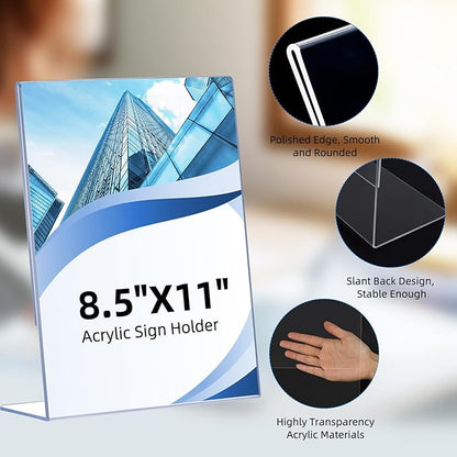 30 Pack Acrylic Sign Holder 8.5 x 11, Clear Plastic Display Stands for Tabletop, L-Shape Acrylic Stands for Flyers, Documents, Office, Restaurants, Vertical Sign Holder 8.5x11 for Desktop