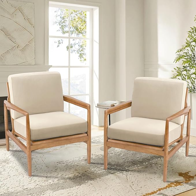 H.VERSAILTEX Chair Slip Covers with Arms 2 Piece Sofa Covers Super Stretch Cushion Covers for Modern Living Room Chair Soft Accent Chair Cover(Seat Cushion Cover Plus Back Cushion Cover, Ivory)