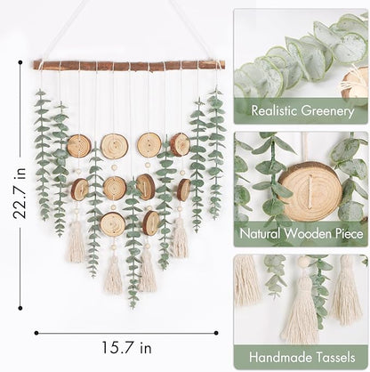 Artificial Eucalyptus Wall Hanging Decor - Fake Eucalyptus Greenery Leaves Stems Wall Hanging Plants with Wooden Stick Boho Rustic Farmhouse Decor for Bathroom Bedroom Office Living Room