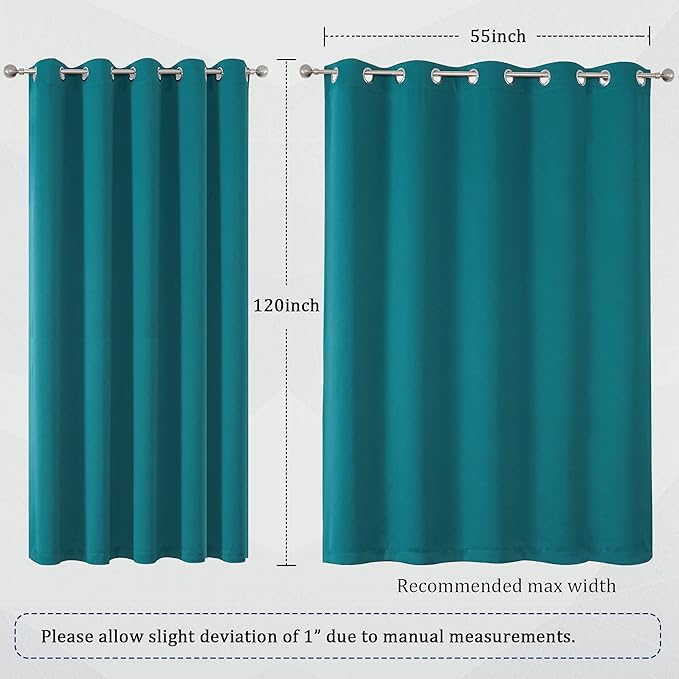 DUALIFE 120 Inch Length Teal Curtains 2 Panels Set Grommet Curtain Drapes Insulated Thermal Room Darkening Blackout Curtains for Bedroom Boy Kids Room 60x120 Inches Long