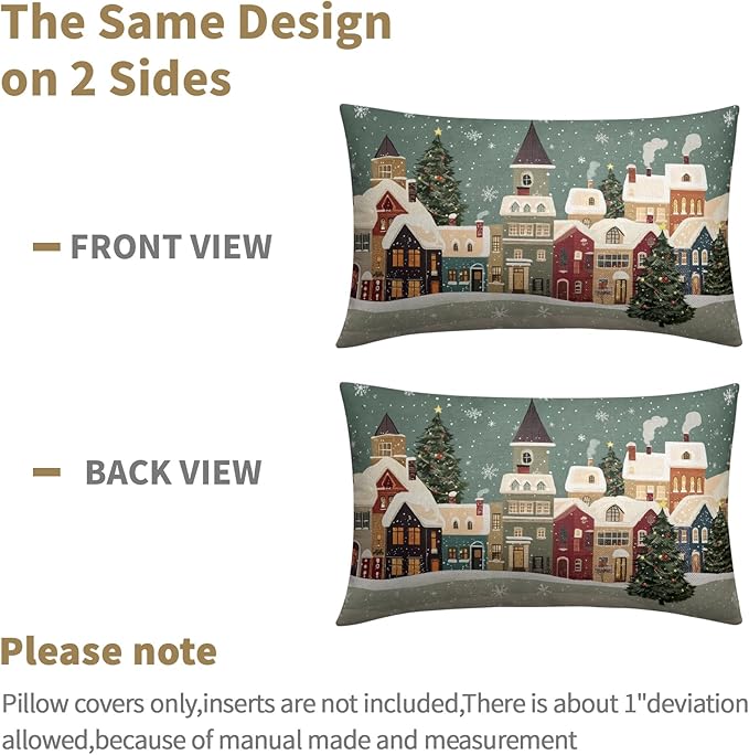 Christmas Snoflake Pillow Covers 12x20 Set of 2 Green House Throw Pillow Covers Winter Pillowcase Linen Decoration Farmhouse Cozy Soft Cushion Case Couch for Indoor Outdoor Home Decor