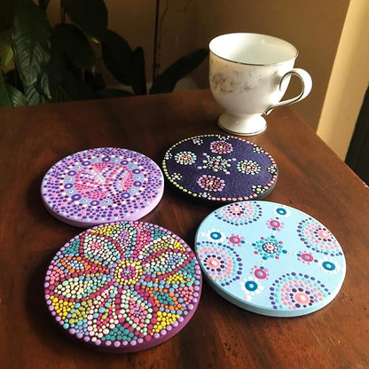 GNIEMCKIN 60 Pieces 4 Inch Round Blank Ceramic Coasters, Unglazed Ceramic Tiles Coasters, Ceramic Tiles with Cork Backing Pads for Painting, DIY Crafts, Mosaics, Circular, White.