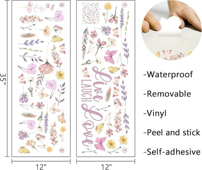 Mfault Watercolor Floral Wall Decals Stickers, Live Laugh Love Flower Butterfly Botanical Decorations Bedroom Art, Spring Summer Wildflower Natural Home Living Room Kitchen Decor