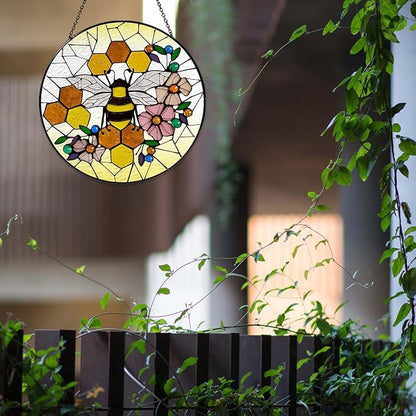 Honeycomb Sun Catcher Stained Glass Window Hanging Gifts for Women Bee Wall Decor Handmade Sun Catcher Decoration for Home Garden Housewarming Gifts