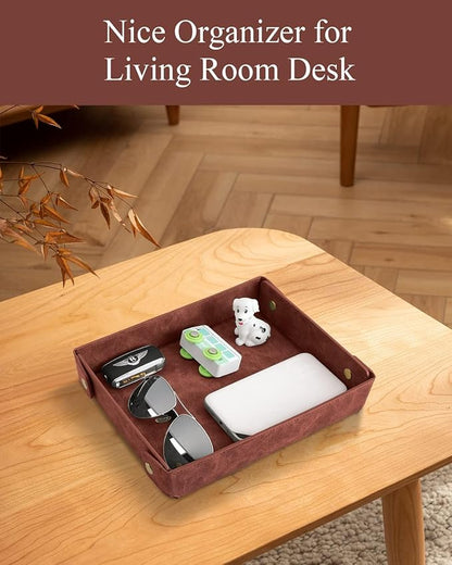 CASIRENA Father's Day Gifts Faux Leather Valet Tray Organizer for Men - Catch-All Tray for Entryway Table Key, Wallet, Watch, Coin Change, Phone, Dresser EDC Dump Jewelry, Bedside Nightstand Desk-top