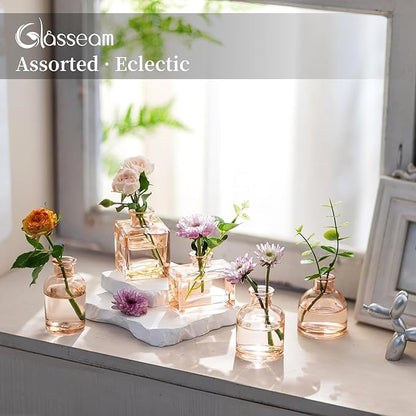 Glasseam Bud Flower Vases in Bulk: 40 Glass Cute Small Vases for Centerpieces Vintage Mini Wedding Birthday Party Table Centerpieces Tiny Baby Shower Dining Room Decoration Champagne