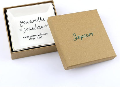 JoycuFF Grandmother Birthday Gifts for Women Ceramic Trinket Dish Tray Jewelry Ring Holders Unique Grandma Gifts for Her Mother's Day Thanksgiving Day Christmas