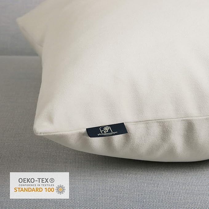 Phantoscope Pack of 2 Velvet Decorative Throw Decorative Pillow Cover Soft Solid Square Cushion Case for Couch Off White 18 x 18 inches 45 x 45 cm