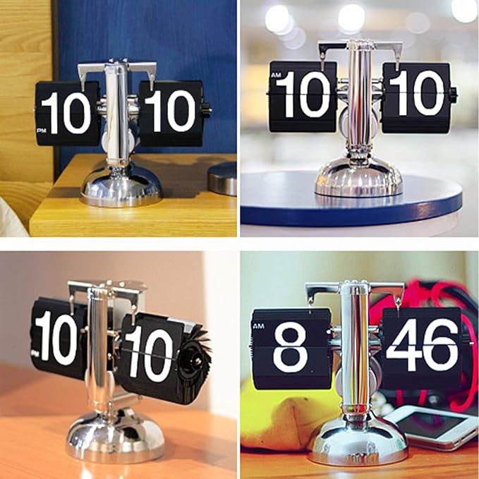 Tyenaza Flip Desk Clock, Digital Flip Down Clock, Retro Minimalist Single Foot Mechanical Auto Flip Clock Desk Clock for Home Livingroom(Black)