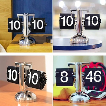 Tyenaza Flip Desk Clock, Digital Flip Down Clock, Retro Minimalist Single Foot Mechanical Auto Flip Clock Desk Clock for Home Livingroom(Black)