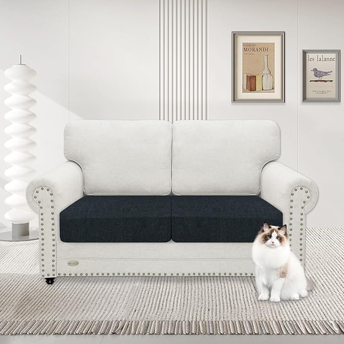 MAXIJIN Waterproof Couch Cushion Covers Stretch Sofa Seat Slipcovers Washable，Sectional Outdoor Cushion Covers with Elastic Bottom for Dogs Pets Kids (2 Pc Cushion Cover, Dark Gray)