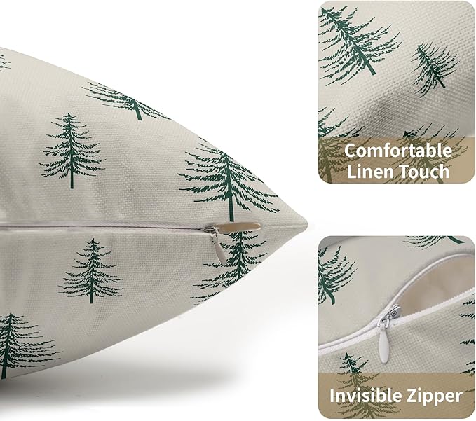 Christmas Tree Lumbar Pillow Covers 12x20 Set of 2 Green Xmas Vintage Winter Print Decorative Outdoor Linen Throw Pillows Cases Cushion Cover Rustic Holiday Decoration Farmhouse Sofa Couch Bed Decor
