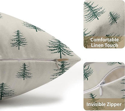 Christmas Tree Lumbar Pillow Covers 12x20 Set of 2 Green Xmas Vintage Winter Print Decorative Outdoor Linen Throw Pillows Cases Cushion Cover Rustic Holiday Decoration Farmhouse Sofa Couch Bed Decor