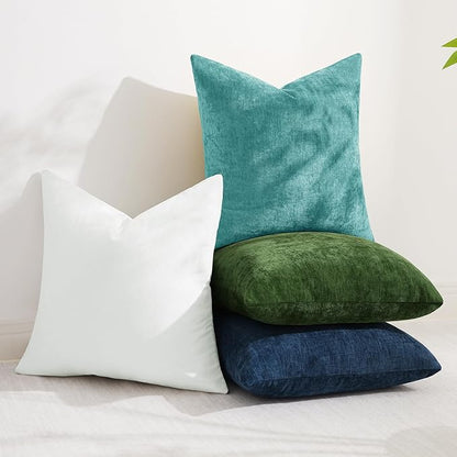 decorUhome Chenille Turquoise Throw Pillow Covers 12x20 Inch Set of 2, Decorative Soft Couch Pillow Covers Solid Dyed Accent Farmhouse Neutral Rectangle Pillow Cases for Sofa Bed Living Room