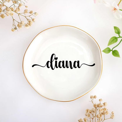 JoycuFF Diana Personalized Name Ceramic Jewelry Tray, Mothers Day Christmas Anniversary Engagement Birthday Gifts for Women Couples, Trinket Dish for Rings Earrings Necklaces Bracelets Keys