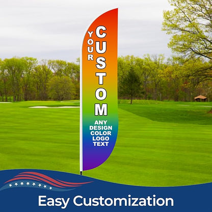 Custom Feather Flag(8.2Feetx1.6Feet) By Dreamcontroller for Business Outside with Optional Add-On Pole (8.2Feet) and Crossbase | Swooper Flag Banner | Made In USA | HD Print