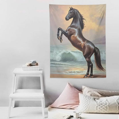 JYOUQOC Horse Animal Stands On The Beach Tapestry Wall Hanging Large Wall Art Decor Flag Backdrop for Bedroom Living Room Dorm 30"×40"