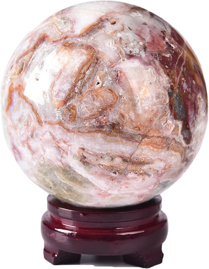 JIC Gem Extra Large Striped Agate Crystal Sphere Decorative Crystal Ball Healing Gemstone Sphere for Meditation Office Table Decorations 100-110mm