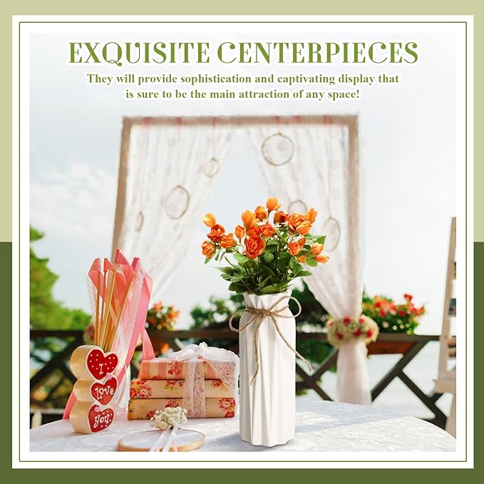 Qinyoung White Ceramic Bud Vase Set of 8, 8'' Small White Flower Vase for Centerpieces, Modern Floral Decor for Wedding Party Dining Table Home Decoration(Classic)