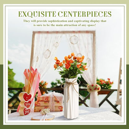 Qinyoung White Ceramic Bud Vase Set of 8, 8'' Small White Flower Vase for Centerpieces, Modern Floral Decor for Wedding Party Dining Table Home Decoration(Classic)