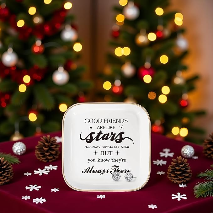 Christian Jewelry Dish Gifts for Women,Personalized Confirmation Jewelry Tray Gifts for Teen Girls，Baptism Gifts for Girl with Bible Verse for Birthdays Christmas (Good Friends)