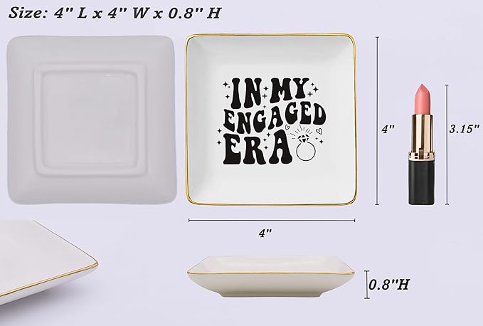 NZY Engagement Gift for Newly Engaged Bride,woman,Bridal Shower Gifts,Bachelorette Present for Bride,Best Friend,Fiance,Future Mrs,Ceramic Jewelry Tray Trinket Holder Ring Dish-In My Engaged Era
