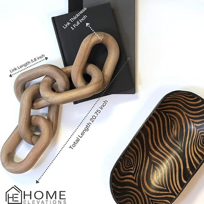 Natural Wood Chain Link Decor – 21" Light-Medium Decorative Object for Coffee Table, TV Stand & Living Room - Bohemian Shelf & Entryway Table Accent – Gift Idea for Housewarming or Home Décor