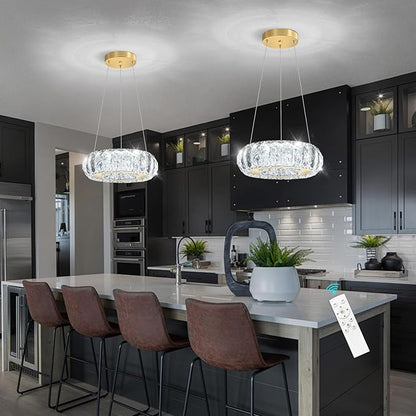 LED Ring Chandelier Modern Pendant Lights for Kitchen Island Dining Room Remote Dimmable Hanging Light Entryway Bedroom Crystal Lighting Gold Chandeliers