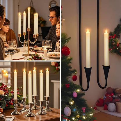 Battery Flameless Candles–Set of 6, Realistic Flickering LED Taper Candle Set,Remote & Timer, USB-Rechargeable, Ideal for Living Room, Bedroom & Holiday Décor