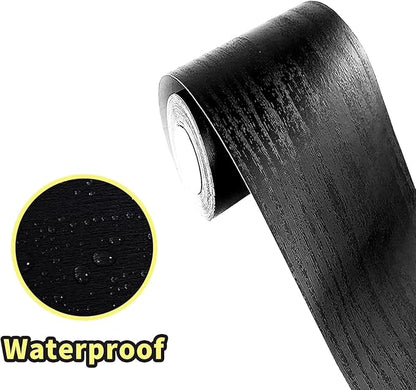 10M Black Wood Grain Removable PVC Waterproof Border Wall Decor Removable Self Adhesive Kitchen Bathroom Tiles Sticker Wallpaper 2"x390"