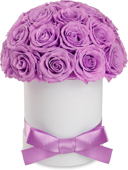 27 Forever Roses Dome in Luxury White Box, Eternal Real Roses Birthday Gifts for Women, Preserved Flowers for Delivery Prime, Anniversary, Valentine's Day, Mothers Day for Mom (Light Purple)