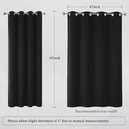 DUALIFE Black Curtains 45 Inch Length - Black Out Thermal Insulated Grommet Drapes for Office Small Windows 52x45 Inches Long Set of 2 Panels