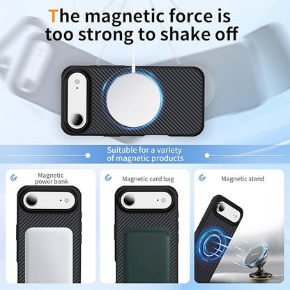Mag-Stand Carbon Fiber Case for iPhone 17 Air, 360° Rotate Magnetic Stand, Compatible with MagSafe, 15FT Military Protection, Slim Shockproof Magnetic Kickstand Mag Phone Case for Men Women