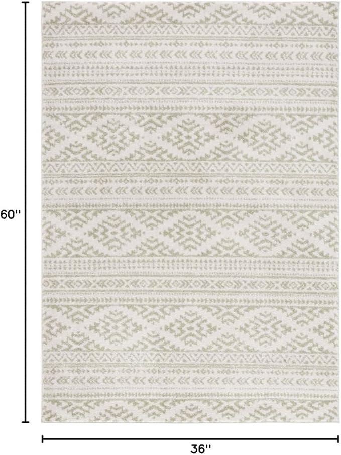 SAFAVIEH Area Rug 3x5 - Tulum Collection - Ivory & Sage, Moroccan Boho Tribal Design, Non-Shedding & Easy to Clean, Ideal for Entryway, Foyer, Accent Space, Bedroom (TUL272H)