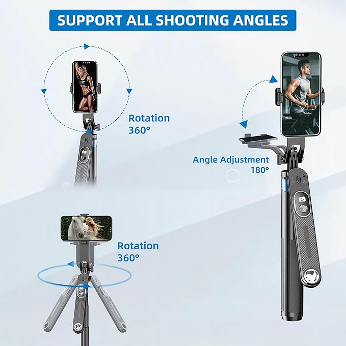 Selfie Stick Phone Tripod-71 Cell Phone Holder with Remote, 1/4" Screw Thread Adapter, Travel Tripod for Recording, Video and Picture, Compatible with iPhone, Android, Camera & Gopro