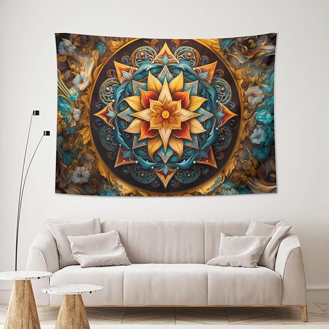 Smacget Mandala Floral Boho Multicolor Flower Psychedelic Wall Hanging for Bedroom Blue Orange Tarot Aesthetic Witchy Home Dorm Decor Hippie Tapestry 40"X28"