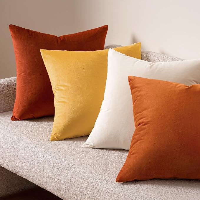 MIULEE Burnt Orange Pillow Covers 18x18 Inch Soft Velvet Throw Pillow Covers Decorative Square Pillowcases Modern Home Decor for Sofa Bedroom Couch