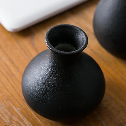 Black Bud Vases, Ceramic Small Vase Set of 5, Mini Vases for Fresh and Dried Flowers, Modern Home Decor, Pottery Centerpiece Table Decorations