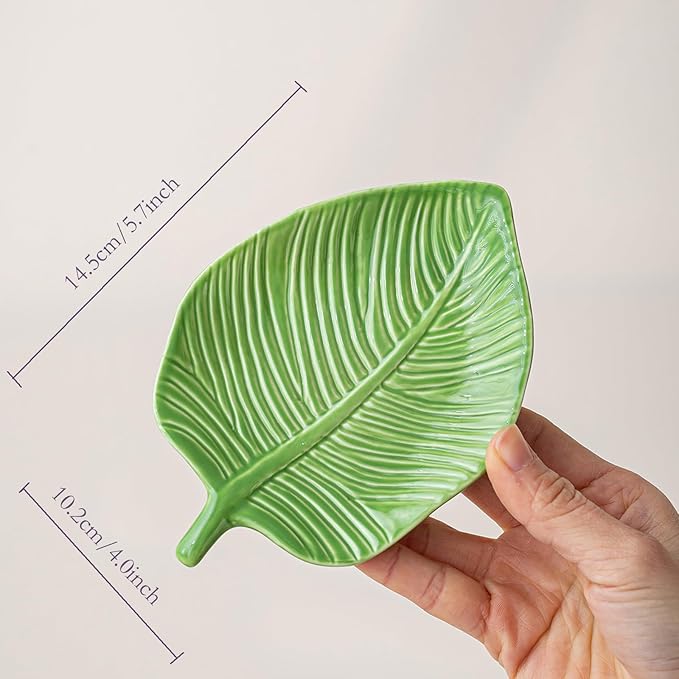 Ceramic Jewelry Tray Trinket Dish, Jewelry Dish for Women, Banana Leaf Ceramic Plate, Ring Dish Holder for Earrings Necklace Organizer, Mother's Day Christmas Birthday Gift
