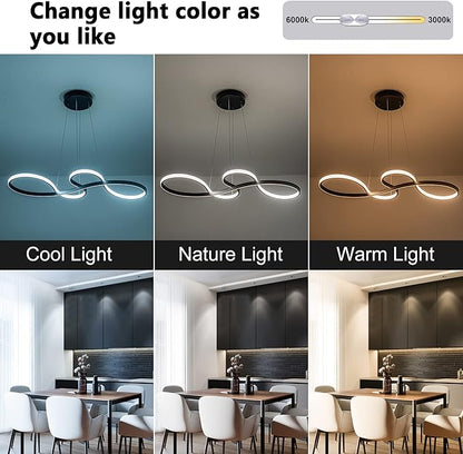 Modern LED Chandelier Dining Room Pendant Light Dimmable Creative Chandelier Dimmer Color 3000-6000K Adjustable Hanging Lamp for Bedroom Living Room Kitchen 50W (Black)