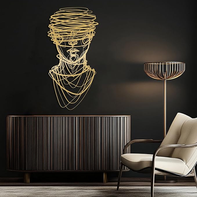vinwipe Abstract Face Metal Wall Art, Metal Abstract Line Wall Decor, Minimalist Line Wall Hanging, Modern Geometric Wall Art for Bathroom (Gold, 24"x12"/60x30cm)