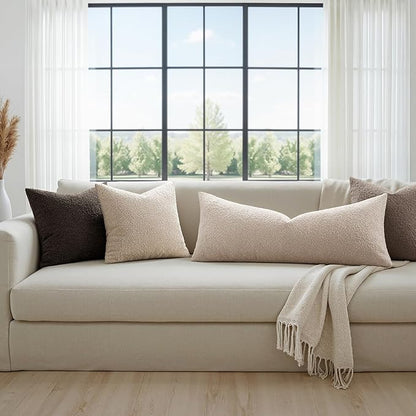 MIULEE Textured Boucle Throw Pillow Cover Neutral Accent Solid Lumbar Pillow Case Decorative Soft Pack of 1 Couch Cushion Chair Sofa Bedroom Livingroom Home Decor,36x14 Inch