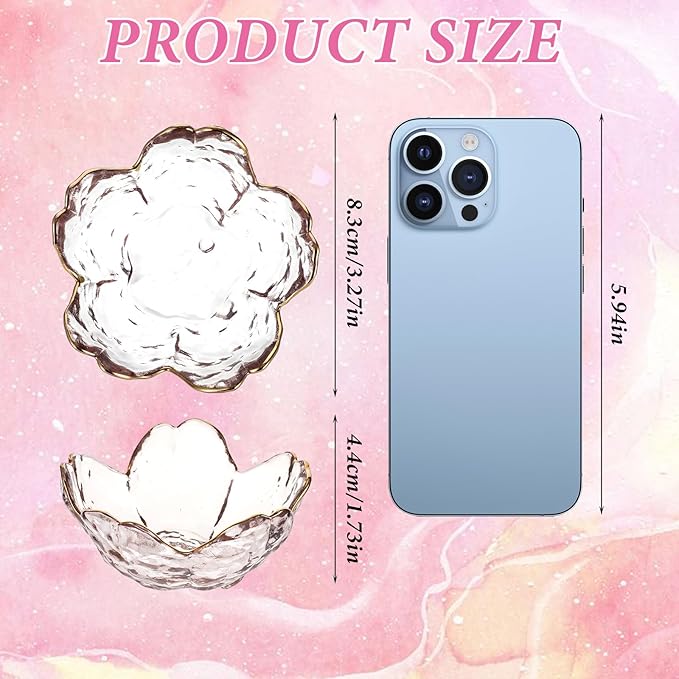Ouligay Small Cute Jewelry Dish Tray Flower Jewelry Ring Dish Trinket Tray Ring Holder for Women Glass Jewelry Plate Dish with Gilt-Edged Blossom Design Gift for Wife Mom Daughter(Pink)