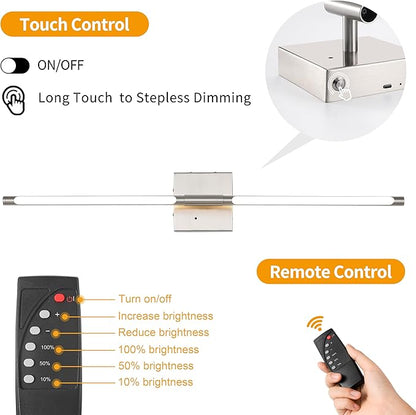 Battery Operated Wall Sconces Set of 2, Dimmable Battery Wall Sconce with Remote Control, Sand-Nickel LED Rechargeable Sconces, 24 Inch Modern Wireless Wall Lights for Bedroom, Living Room