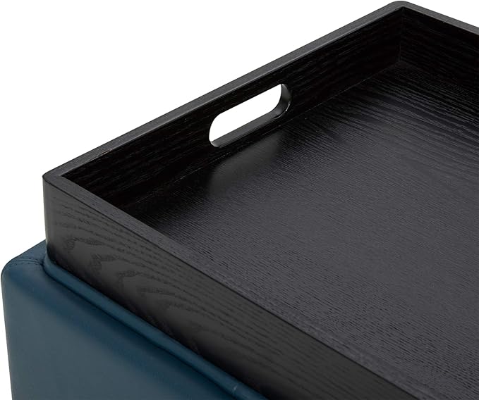 CHITA Storage Ottoman Cube with Tray Lid, Small Footstool with Storage, Square End Table for Living Room and Bedroom, Faux Leather in Dark Blue