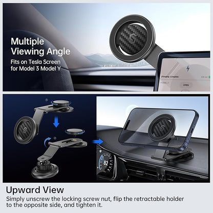 SYNCWIRE Fits MagSafe Car Mount for Universal Dashboard,Tesla Screen,Magnetic Phone Holder for Car, Foldable Aluminum Alloy Arm, Super Stable Car Mount for iPhone 17 Pro Max 16 15 14 13 12&All Phones