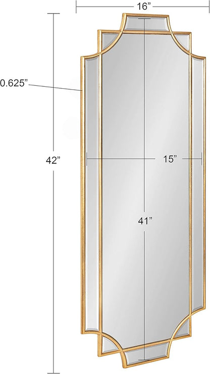 Kate and Laurel Minuette Glam Wall Mirror, 16 x 42, Gold, Elegant Traditional Home Decor with A Boho Charm