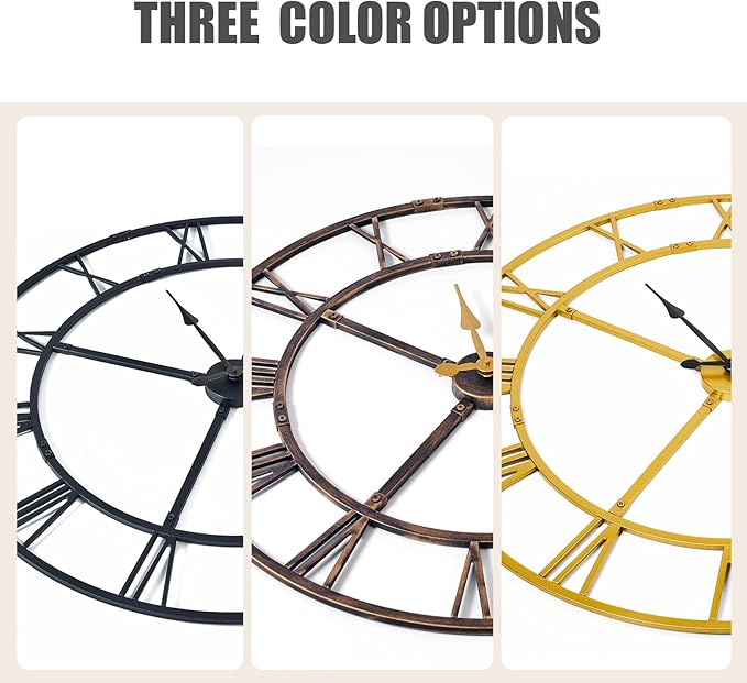 Large Wall Clock for Living Room Decor – 60 Inch Silent Non-Ticking Modern Farmhouse Wall Clock, Oversized Decorative Metal Roman Numeral Clock (Bronze, 60 Inch)