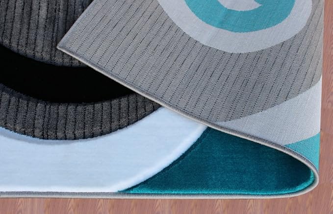 Masada Rugs, Sophia Collection Hand Carved Area Rug Modern Contemporary Turquoise White Grey Black (8 Feet X 10 Feet)