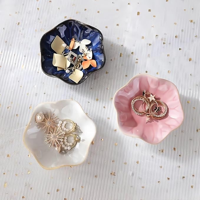 2Pcs Ceramic Jewelry Dish - Lotus Leaf Shape, for Ring Holder Necklace Small Key, Suitable for Mother Friend Sister, Gifts for Women, Cute Plate Trinket Tray, Home Decor (Grey & Blue)